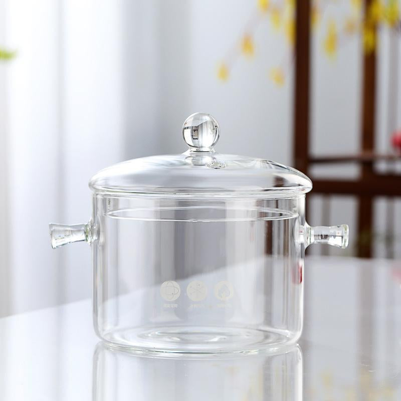 Clear Glass Stockpot with Lid, 1 Count Large Capacity Noodle Pot with Handle, Multifunctional Glass Pot for Kitchen, Kitchen Accessories Cookware, Kitchen Gadgets for Noodles Cooking