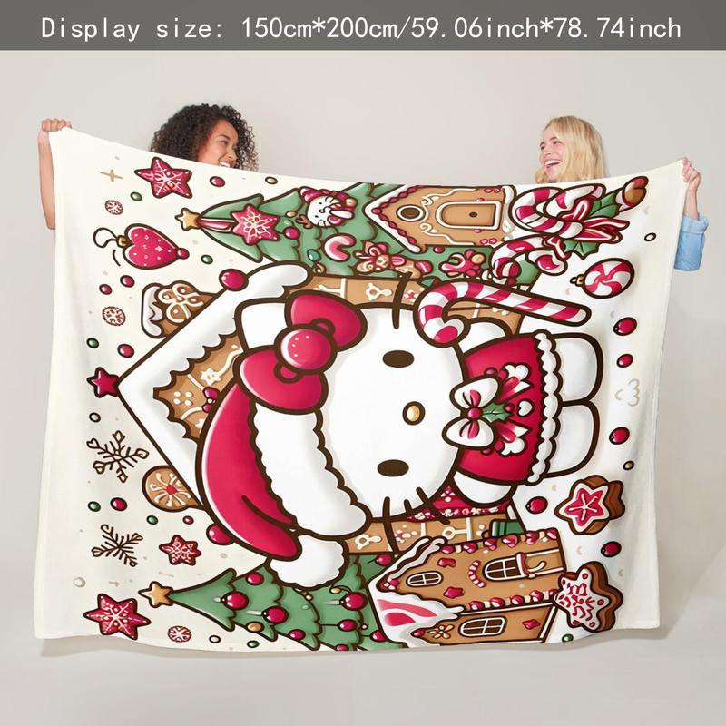 Hello Kitty Gingerbread House Pattern Blanket, Soft Cozy Throw Blanket, Air-Conditioned Room Blanket, Warm Nap Blanket for Home Office Travel Camping