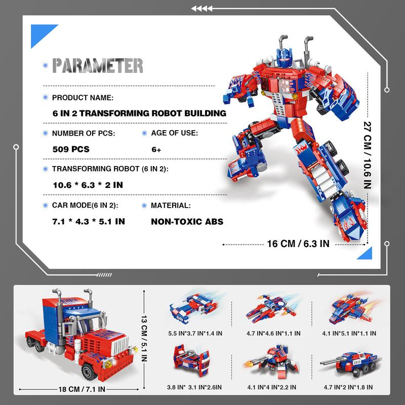 CAISSATOY Transformin Building Block Sets, 6 in 2 Building Transform Robot Construction Truck Blocks Toy, Gifts for Age 14 and above Building Bricks Building Toy