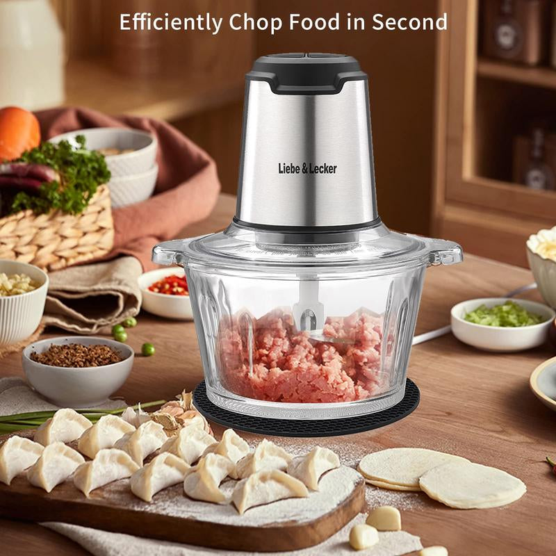 Food Processor, Meat Grinder with Two Bowl 8 Cup, Electric Food Chopper with 4 Large Sharp Blades for Meat, Fruits, Vegetables, Baby Food, Nuts