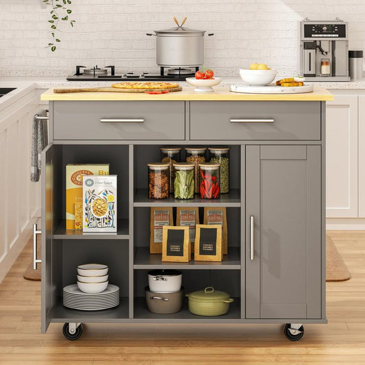 Walsunny 40" Multifunction Kitchen Cart Cabinet with Shelves