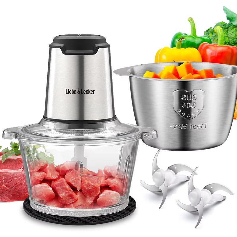 Food Processor, Meat Grinder with Two Bowl 8 Cup, Electric Food Chopper with 4 Large Sharp Blades for Meat, Fruits, Vegetables, Baby Food, Nuts