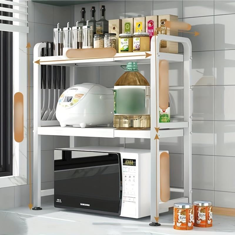 1Pc Kitchen Countertop Microwave Oven Shelf Thickened Retractable Desktop Multilayer Storage Rack Rice Cooker Oven Household Storage Good Helper