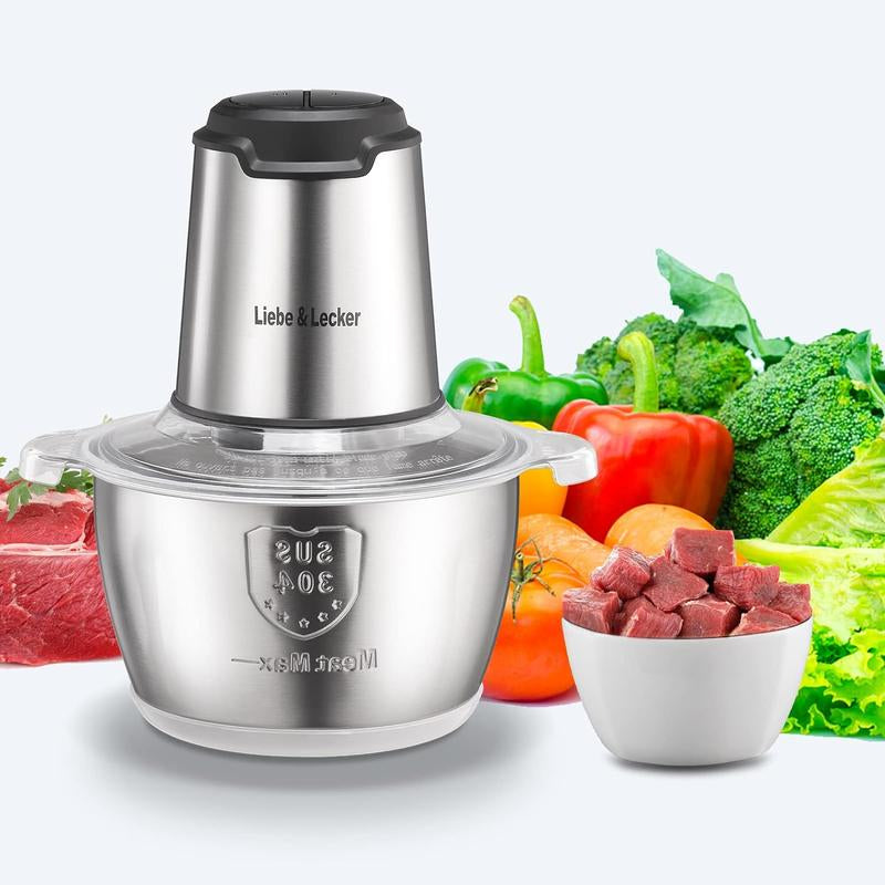 Food Processor, Meat Grinder with Two Bowl 8 Cup, Electric Food Chopper with 4 Large Sharp Blades for Meat, Fruits, Vegetables, Baby Food, Nuts