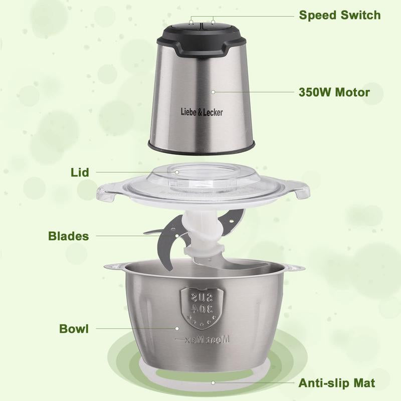 Food Processor, Meat Grinder with Two Bowl 8 Cup, Electric Food Chopper with 4 Large Sharp Blades for Meat, Fruits, Vegetables, Baby Food, Nuts