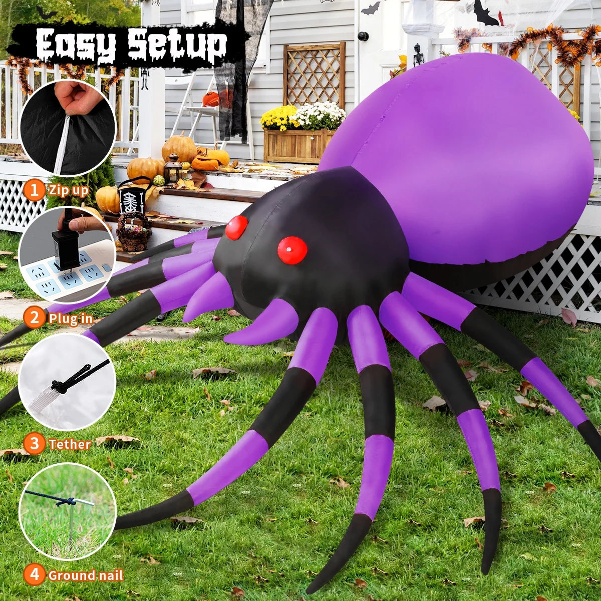  Halloween Blow up Spider with LED Lights, Outdoor Decorations 