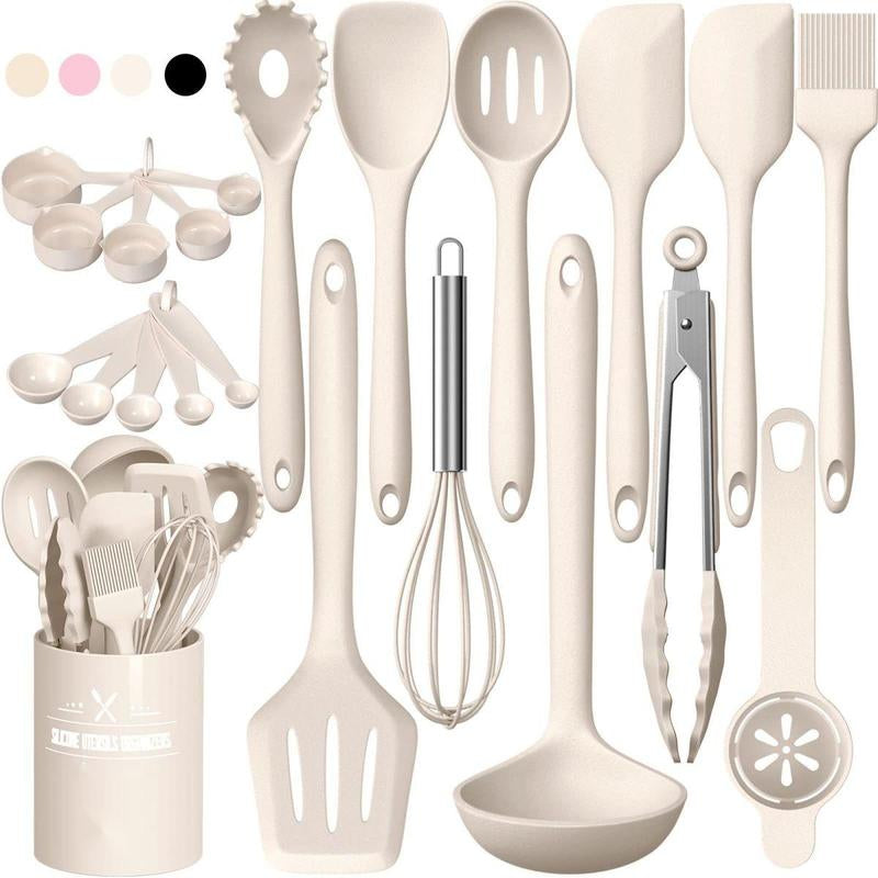 Silicone Kitchen Cooking Utensils Set, 22Pcs Heat Resistant Kitchen Utensils, Spatula, Spoon, Whisk, Dishwasher Safe Kitchen Utensil Gadgets Tools Set for Nonstick Cookware