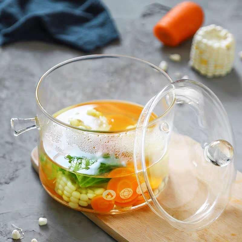 Clear Glass Stockpot with Lid, 1 Count Large Capacity Noodle Pot with Handle, Multifunctional Glass Pot for Kitchen, Kitchen Accessories Cookware, Kitchen Gadgets for Noodles Cooking