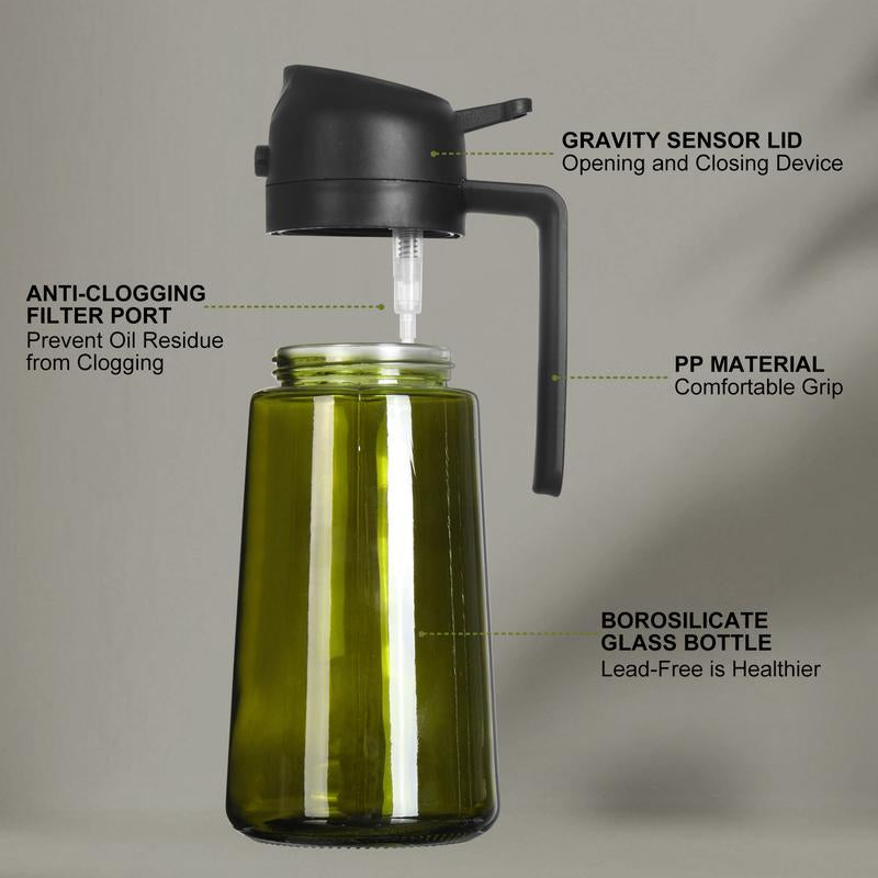 16Oz Light-Blocking Tinted Olive Oil Dispenser for Kitchen - Versatile Sprayer & Pourer for Cooking, Air Fryer, Baking, Salad, and BBQ Bottle Glass Utensils Sturdy