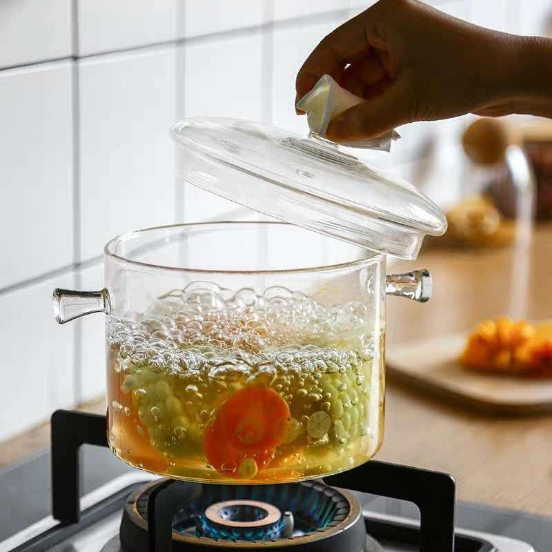 Clear Glass Stockpot with Lid, 1 Count Large Capacity Noodle Pot with Handle, Multifunctional Glass Pot for Kitchen, Kitchen Accessories Cookware, Kitchen Gadgets for Noodles Cooking