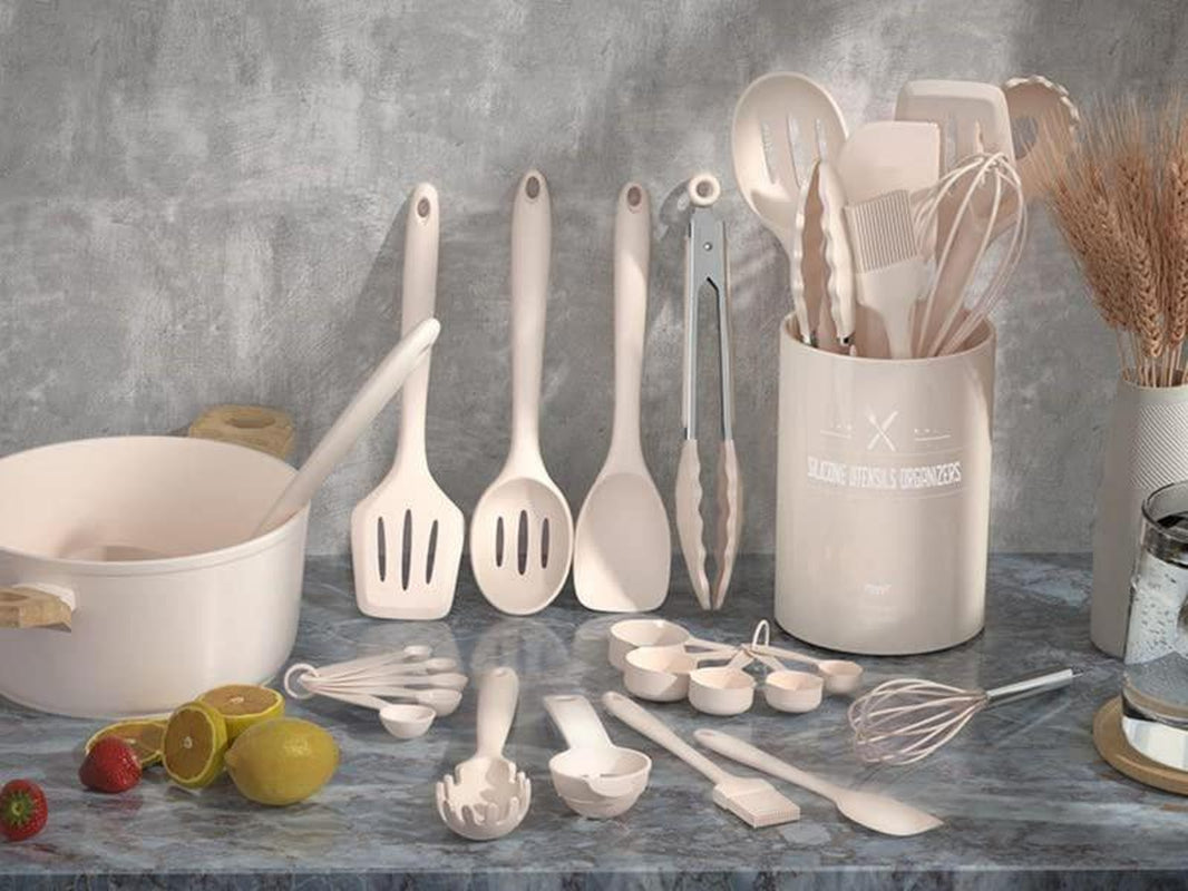 Silicone Kitchen Cooking Utensils Set, 22Pcs Heat Resistant Kitchen Utensils, Spatula, Spoon, Whisk, Dishwasher Safe Kitchen Utensil Gadgets Tools Set for Nonstick Cookware