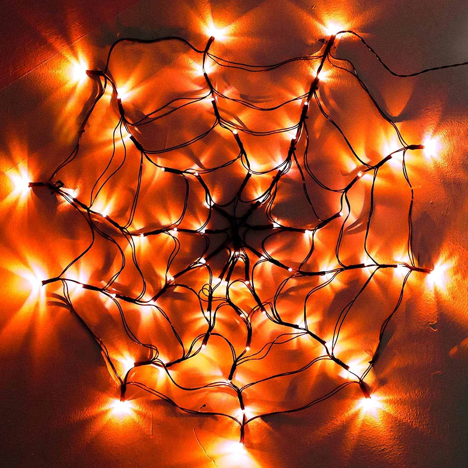 Orange Lights Spider Web with Spider, Halloween Decorations 