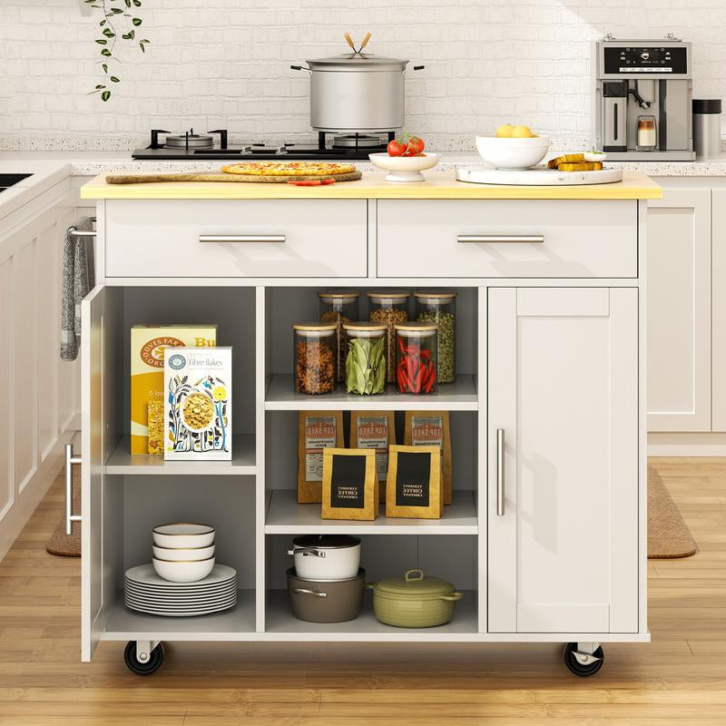 Walsunny 40" Multifunction Kitchen Cart Cabinet with Shelves