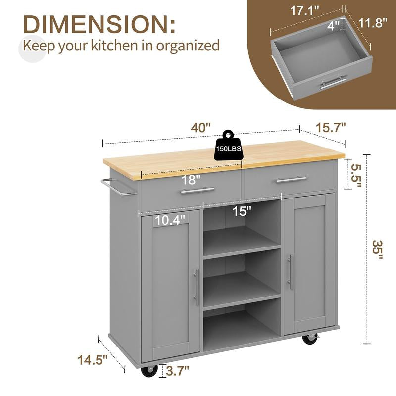 Walsunny 40" Multifunction Kitchen Cart Cabinet with Shelves