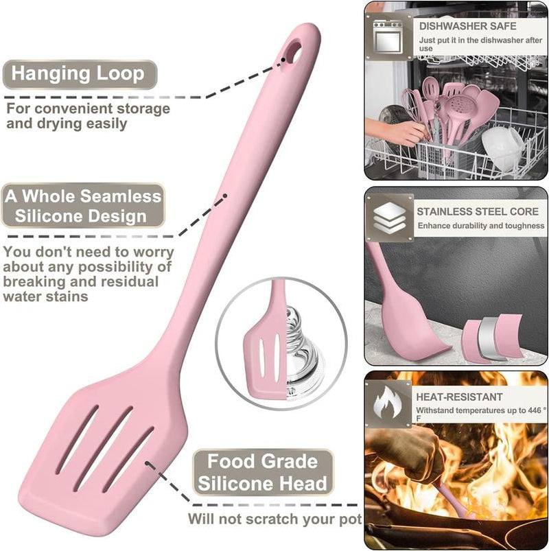 [Limited Time Deal] 43 Pcs Pink Silicone Cooking Kitchen Utensil Set, Cooking Utensils Set, Turner, Tongs, Spoon, Spatula, Kitchen Gadgets Tools Set for Nonstick Cookware, Heat Resistant (Dishwasher, BPA Free)